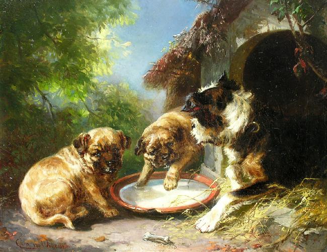 unknow artist Hunde vor der Hutte France oil painting art